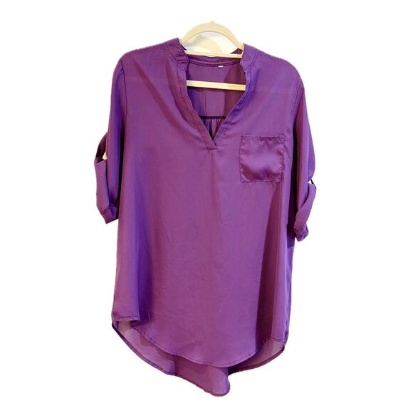 Women's Purple Chiffon Blouse Long Sleeve Tunic Shirt  Size Large 🍇💫💜 - Picture 7 of 9